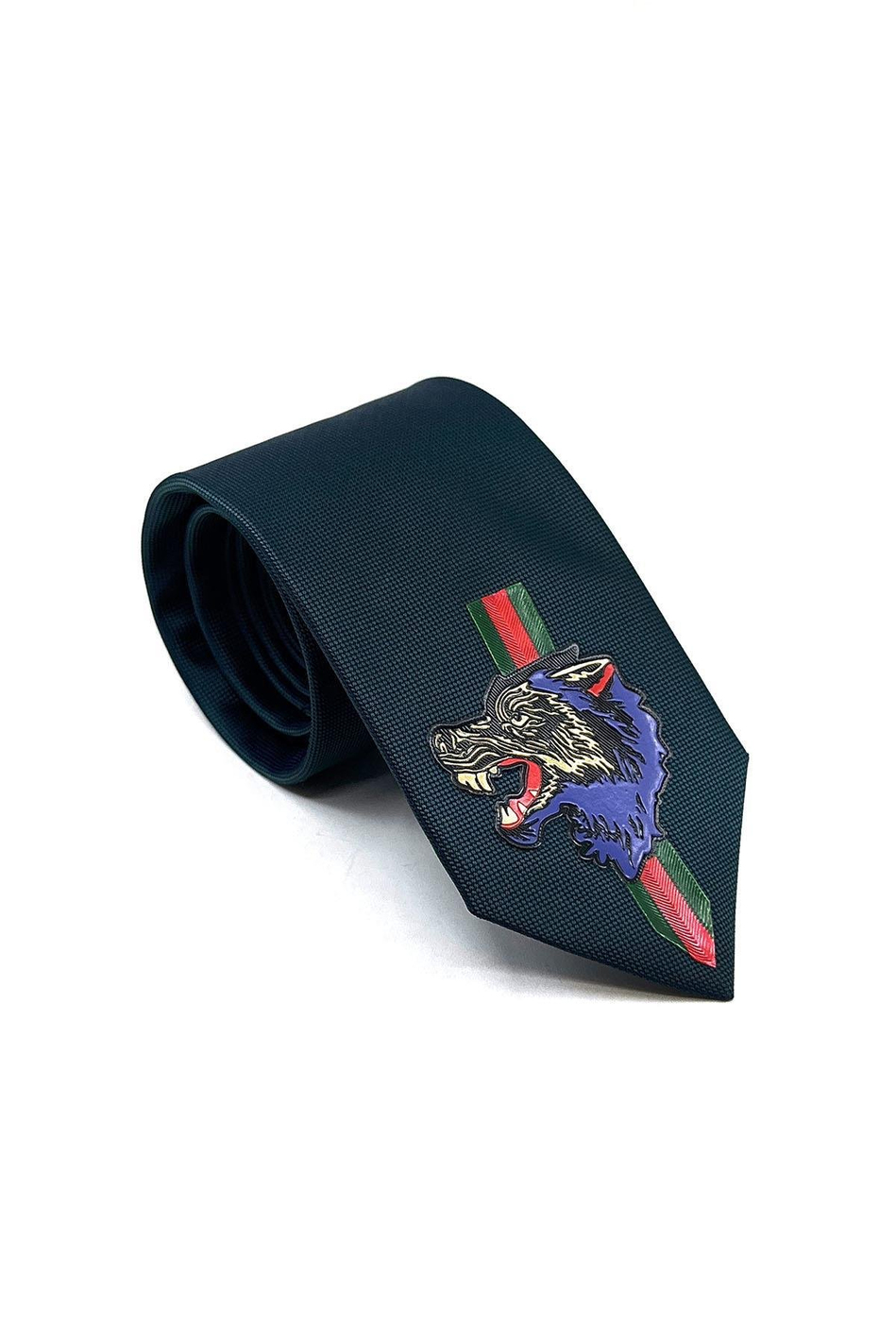 Yeşil Düz Kurt Arma Baskılı Kravat KK11702