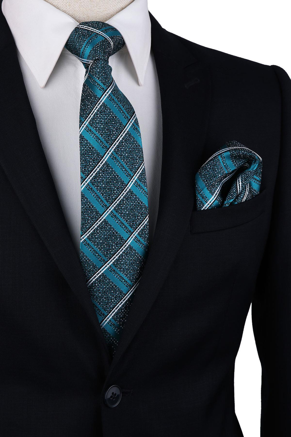 Yeşil Ekose Desen Mendilli Klasik Kravat KK10120