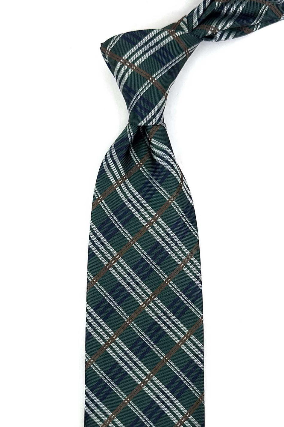 Yeşil Ekose Desen Mendilli Klasik Kravat KK13198