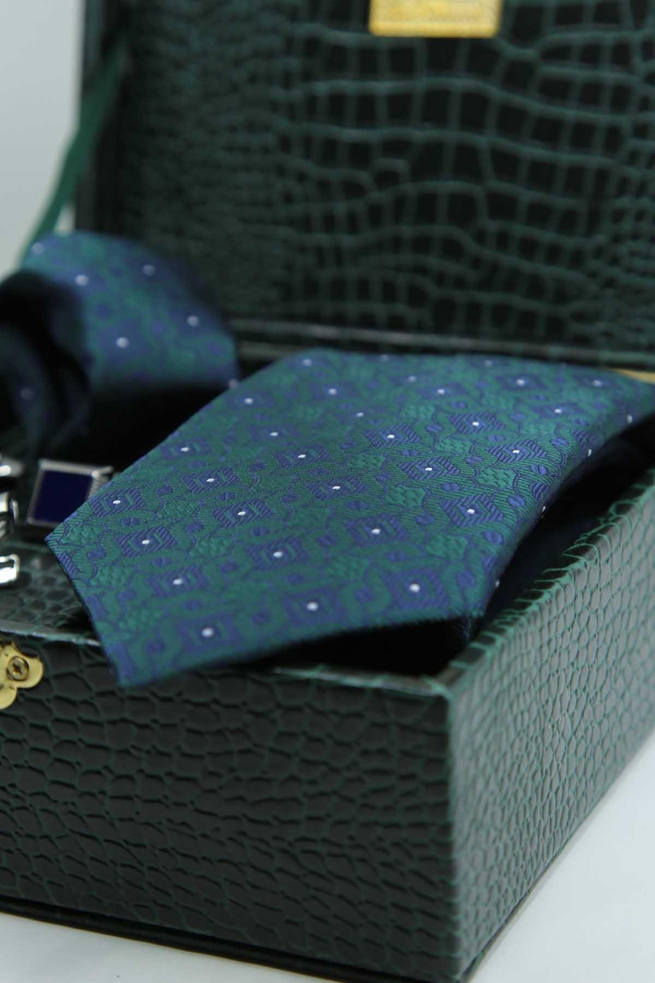 Yeşil Erkek Hediye Kutusu - Kravat Kol Düğmesi Kravat İğnesi KMK138