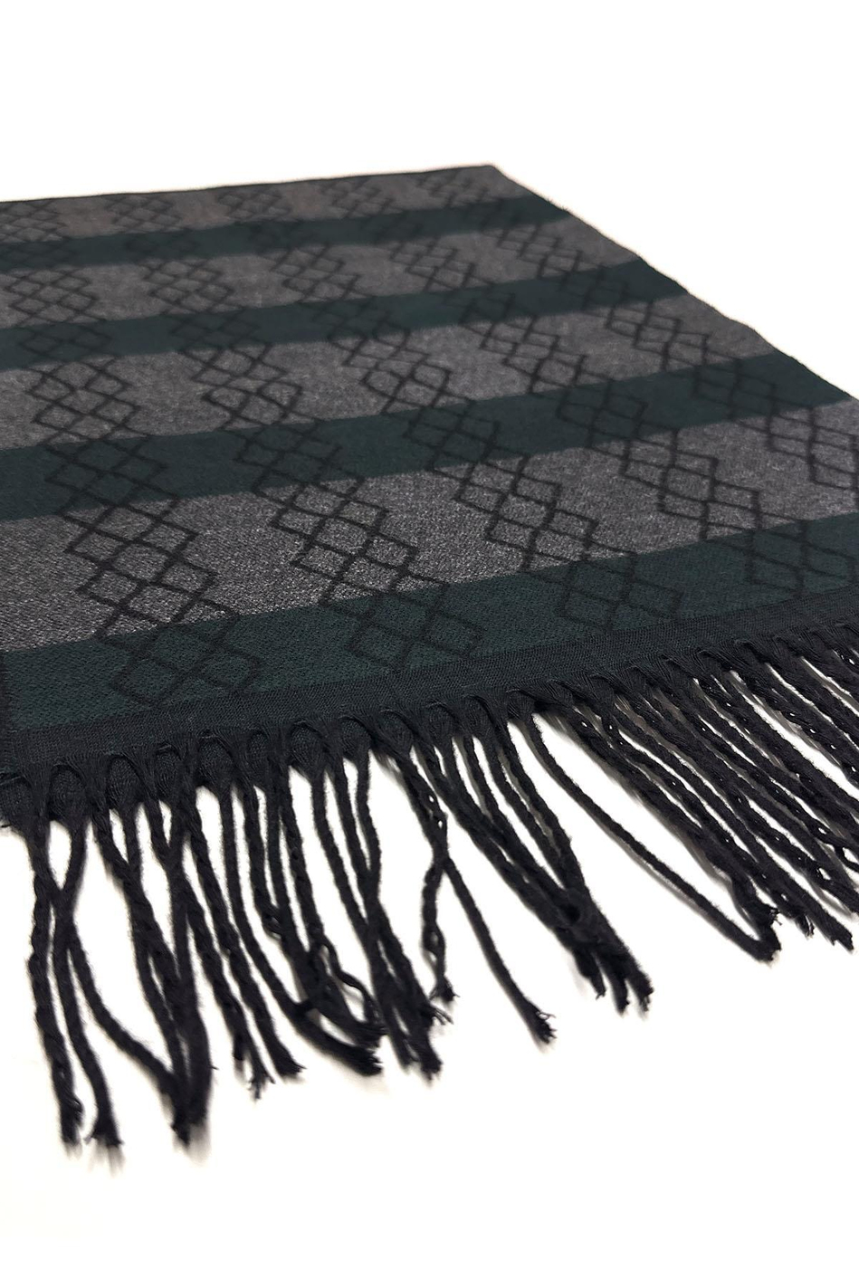 Yeşil - Gri Motif Desen Erkek Kaşkol K411