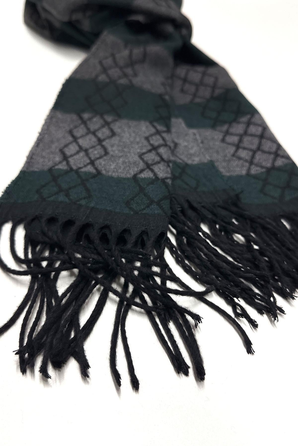 Yeşil - Gri Motif Desen Erkek Kaşkol K411