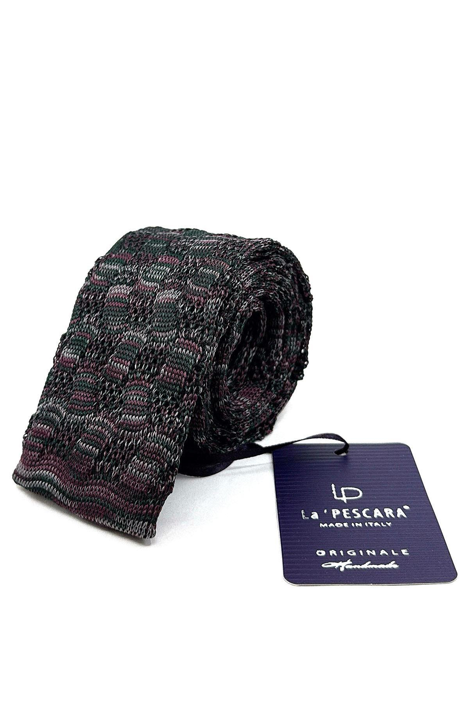 Yeşil - Gül Kurusu Motif Desen Örgü Kravat ÖR8359