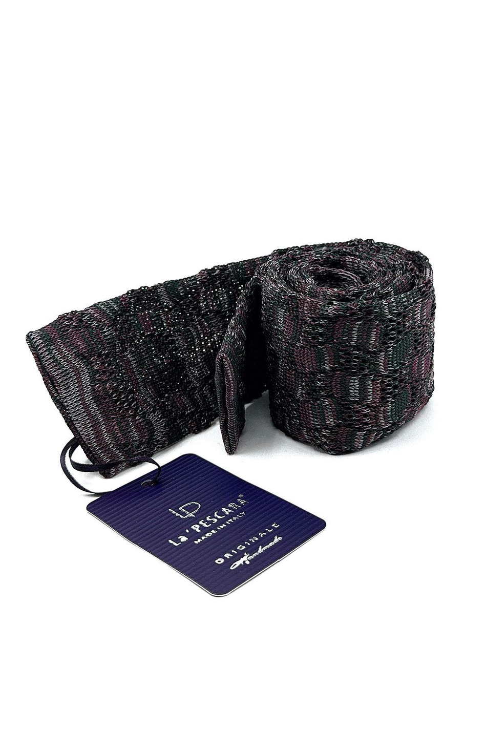 Yeşil - Gül Kurusu Motif Desen Örgü Kravat ÖR8359