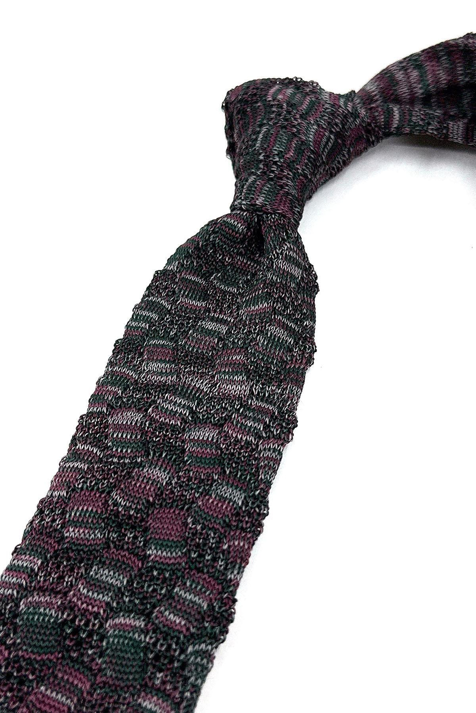 Yeşil - Gül Kurusu Motif Desen Örgü Kravat ÖR8359