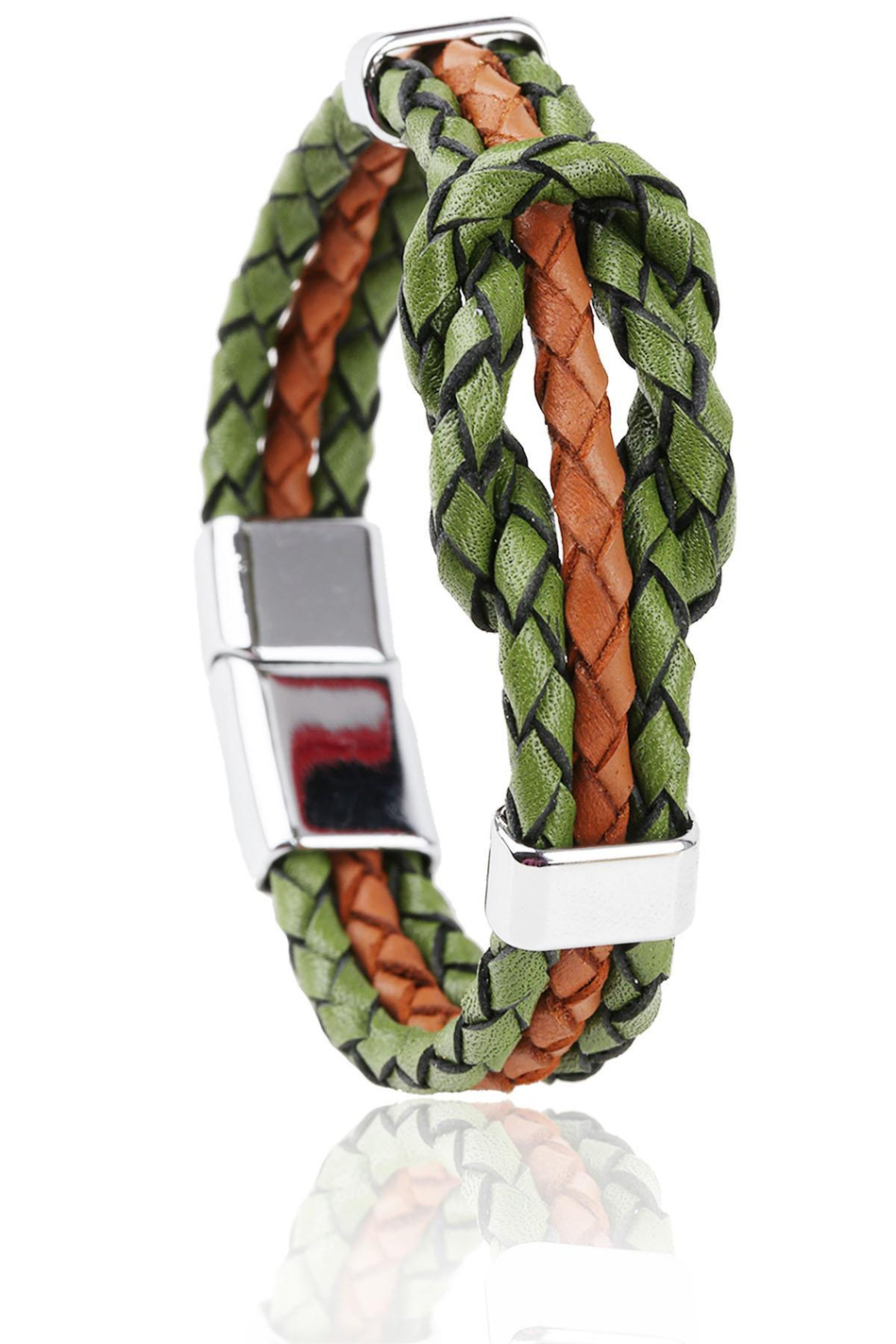 Yeşil - Kahverengi Deri Çelik Erkek Bileklik BLK1429