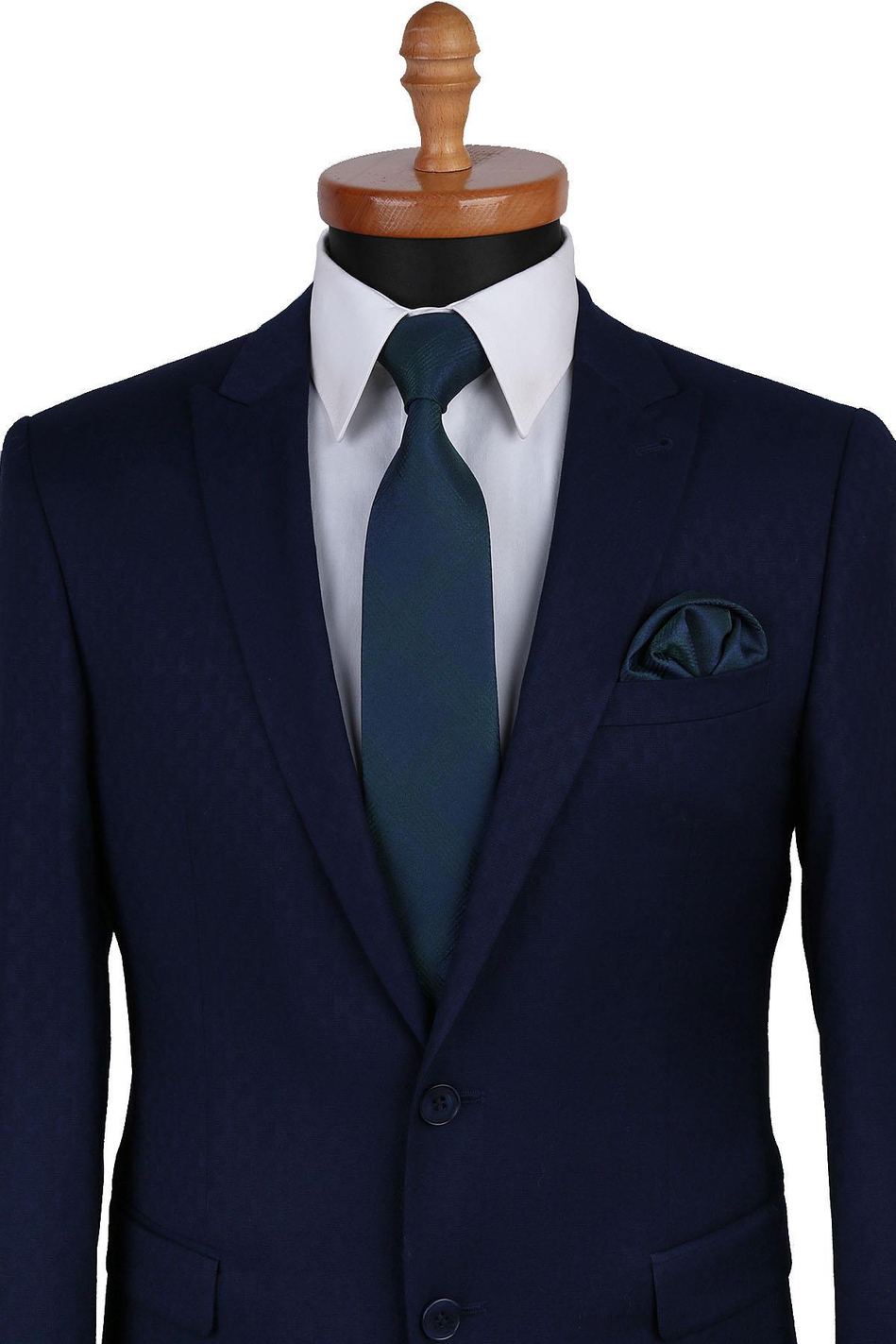 Yeşil Kendinden Desen Mendilli Klasik Kravat KK9584