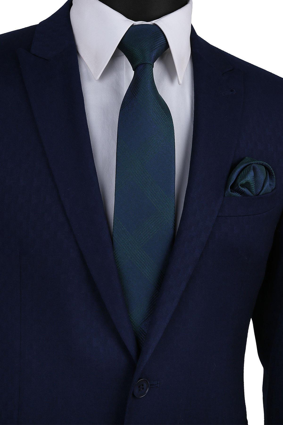 Yeşil Kendinden Desen Mendilli Klasik Kravat KK9584