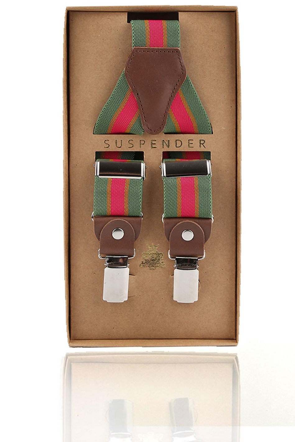 Yeşil - Kırmızı Renk Kahve Deri Bağlantılı Erkek Pantolon Askısı PAN96