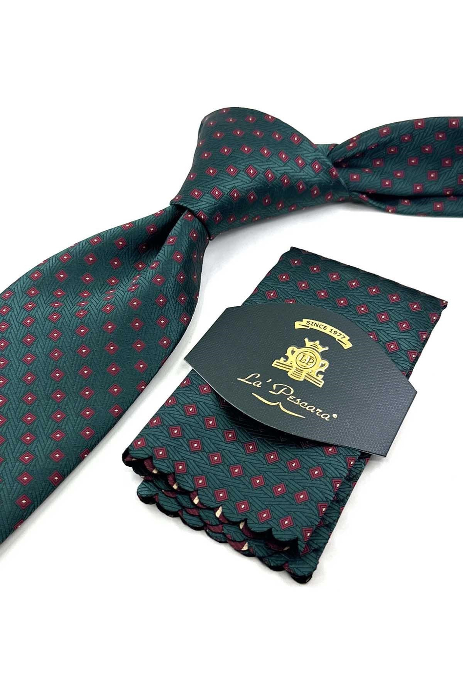 Yeşil Küçük Desen Mendilli Klasik Kravat KK13926