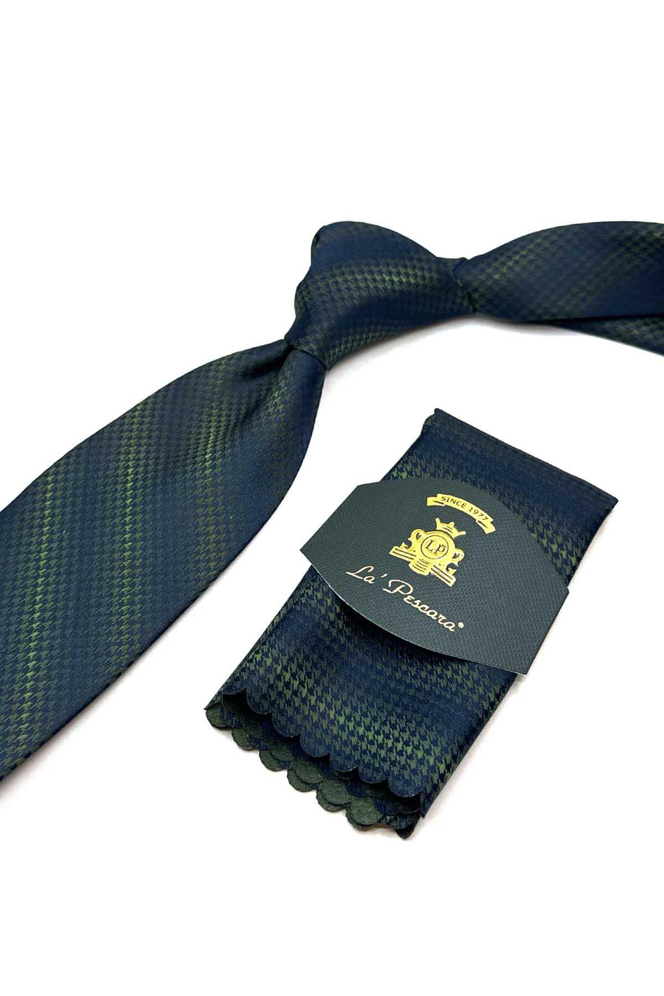 Yeşil - Lacivert Kaz Ayağı Mendilli Klasik Kravat KK13013