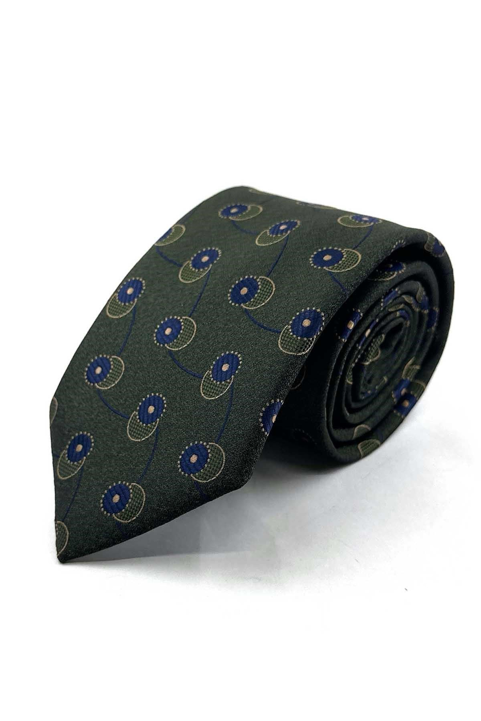 Yeşil Lacivert Motif Desen Mendilli Klasik Kravat KK13980