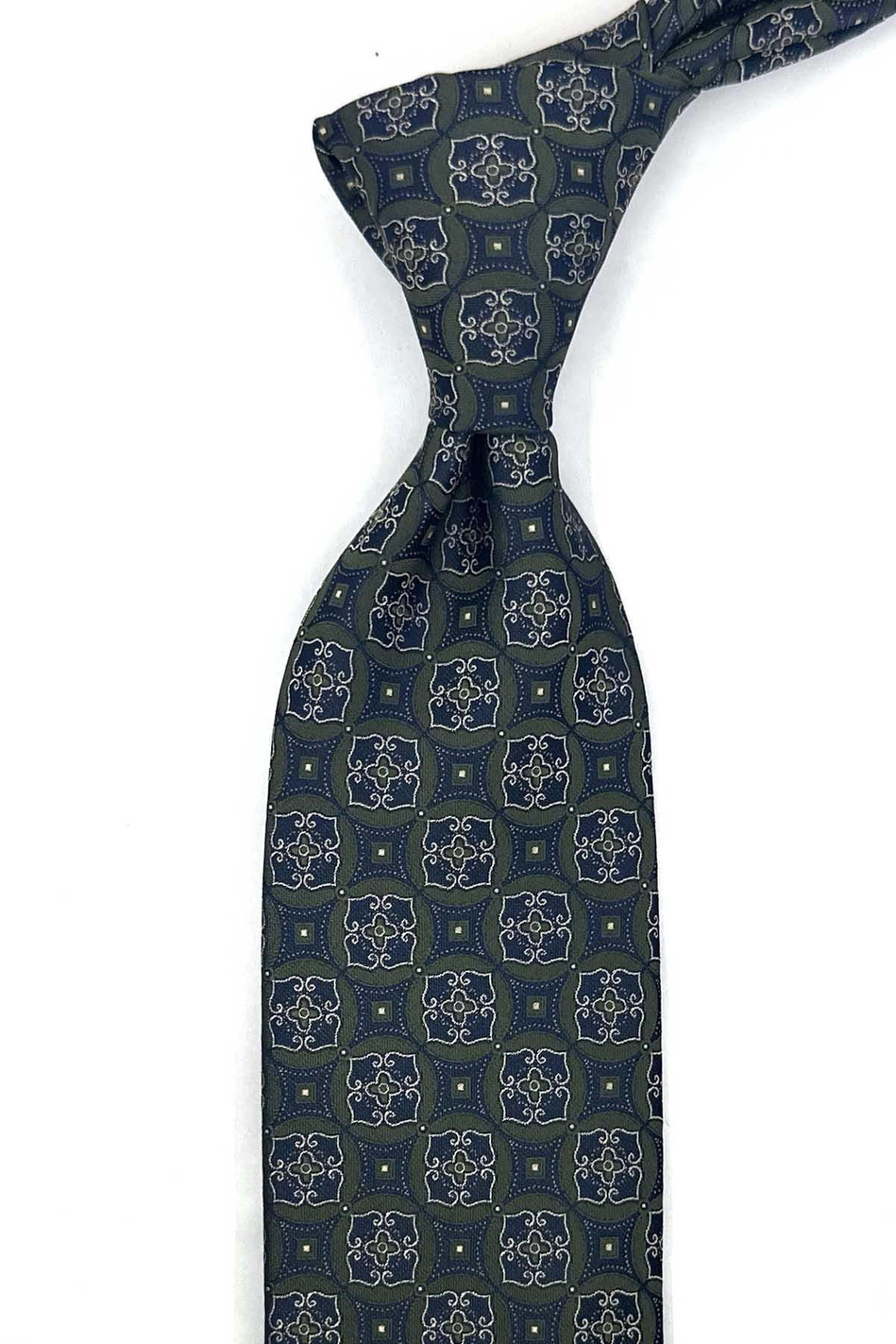 Yeşil Lacivert Motif Desen Mendilli Klasik Kravat KK13762