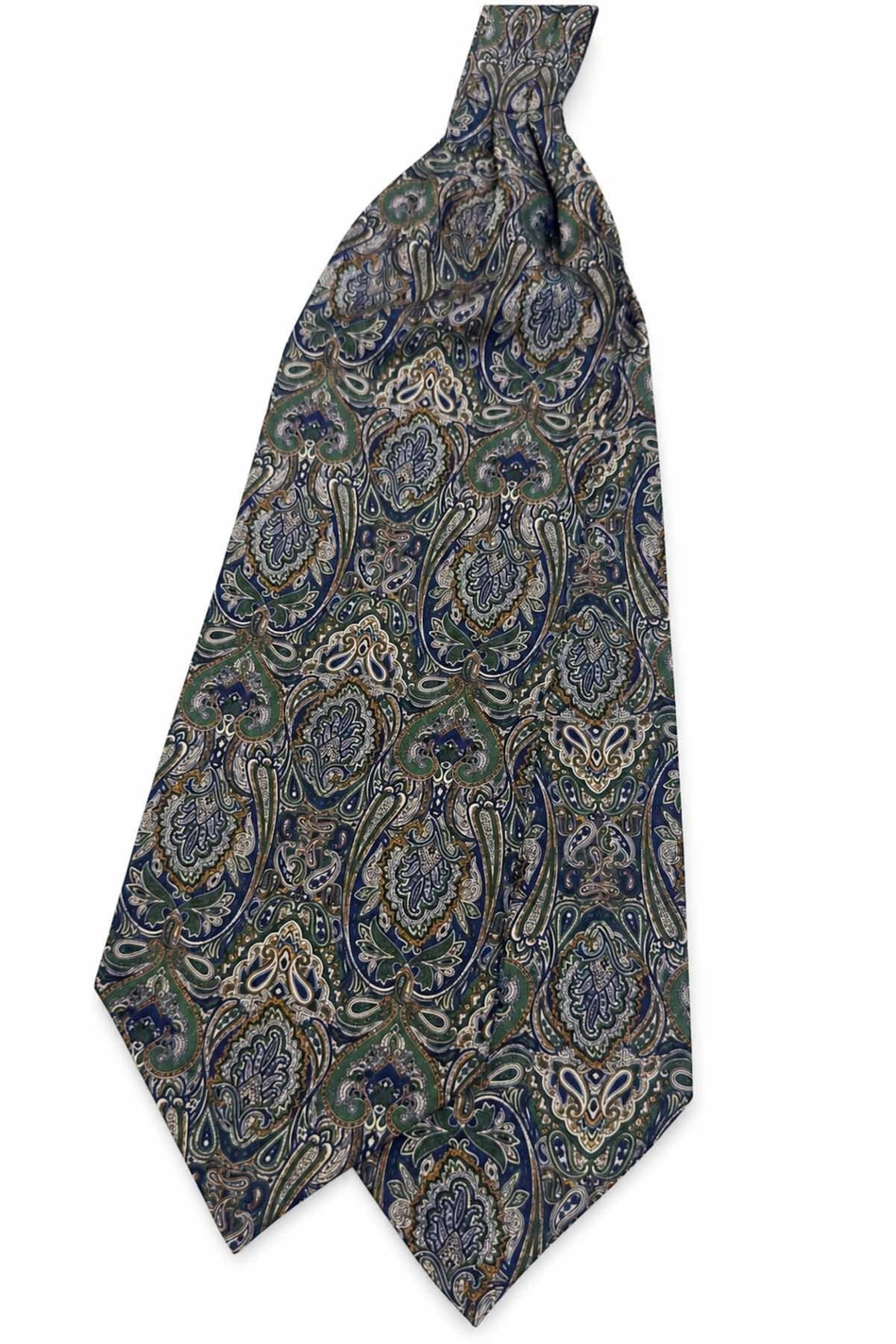 Yeşil Lacivert Şal Desen İtalyan İpek Ascot Kravat SAC149