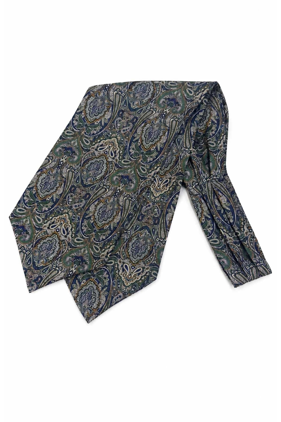 Yeşil Lacivert Şal Desen İtalyan İpek Ascot Kravat SAC149