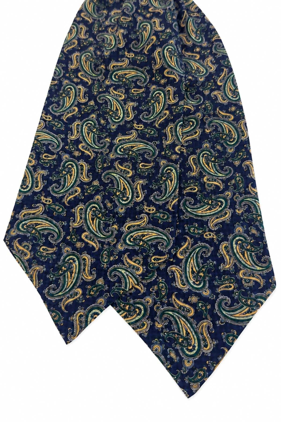 Yeşil Lacivert Şal Desen İtalyan İpek Ascot Kravat SAC66