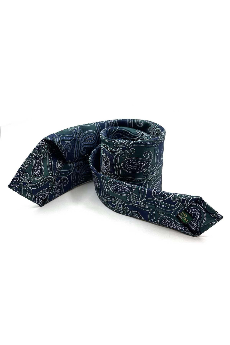 Yeşil - Lacivert Şal Desen Mendilli Klasik Kravat KK12888
