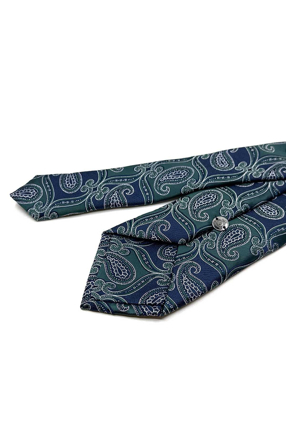 Yeşil - Lacivert Şal Desen Mendilli Klasik Kravat KK12888