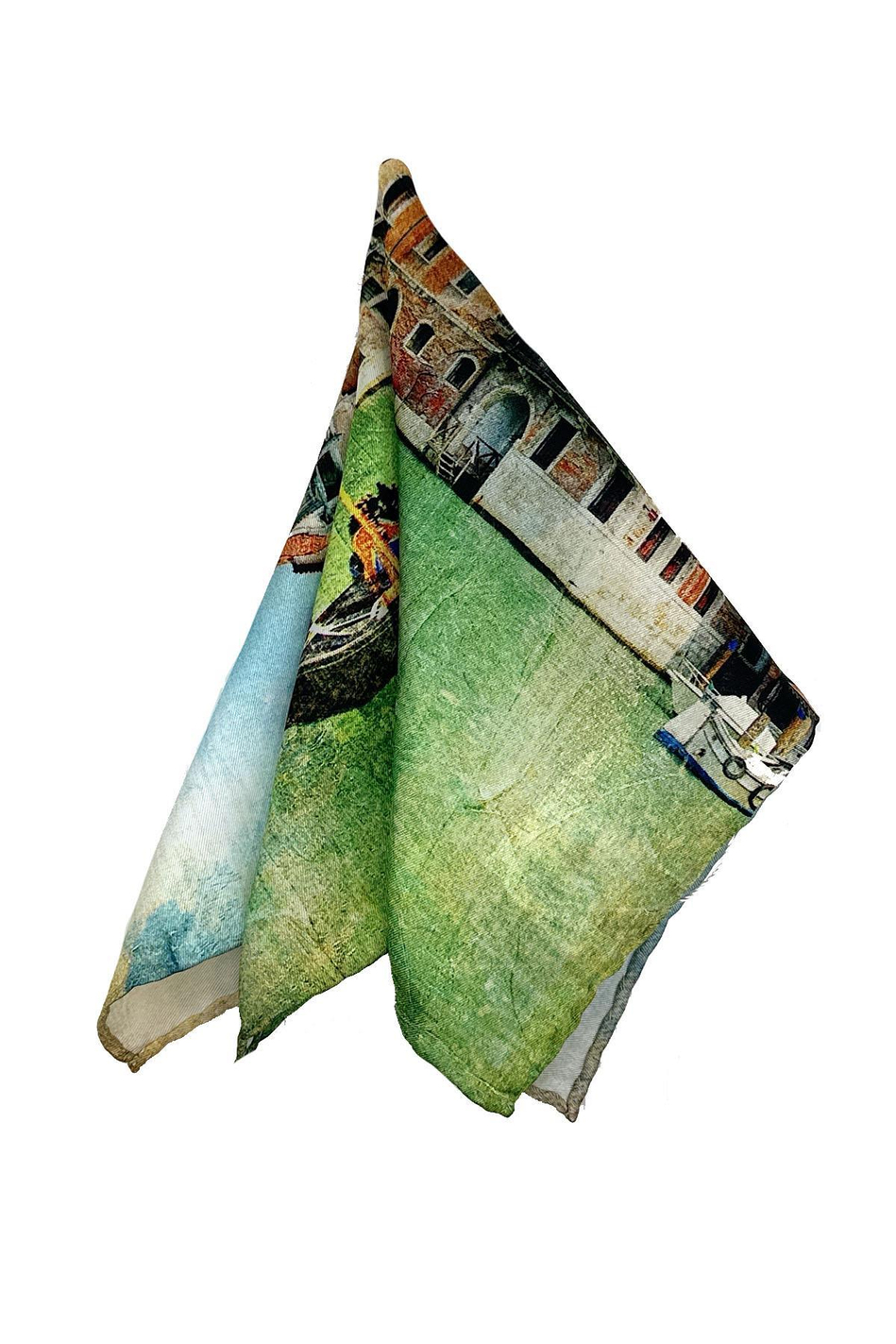 Yeşil - Mavi Venedik Motif Erkek Cep Mendili SPS642-122