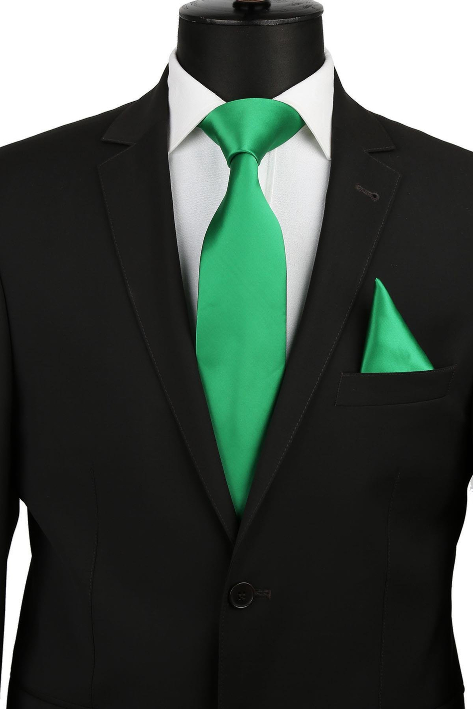 Yeşil Mendilli Düz Saten Kravat KK1130