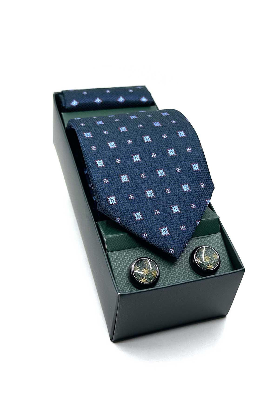 Yeşil Mendilli Kravat Yeşil Kol Düğmesi Hediye Seti OS563