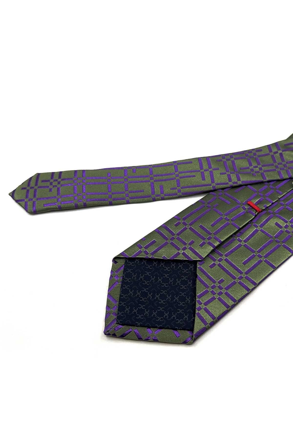 Yeşil Mor Motif Desen İtalyan İpek Kravat İK2607