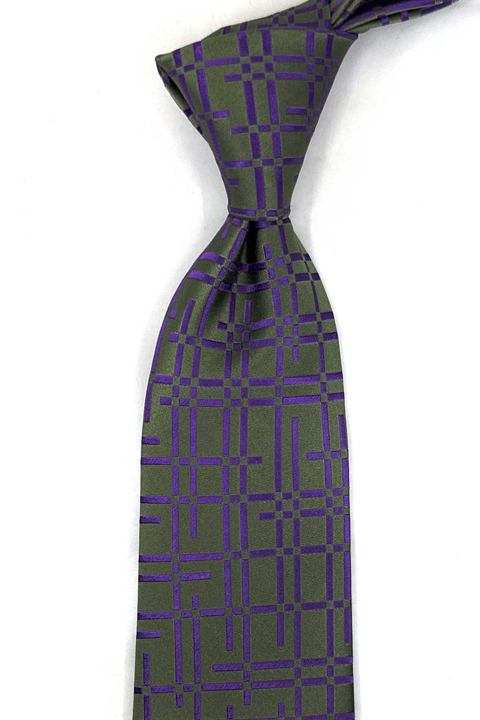 Yeşil Mor Motif Desen İtalyan İpek Kravat İK2607