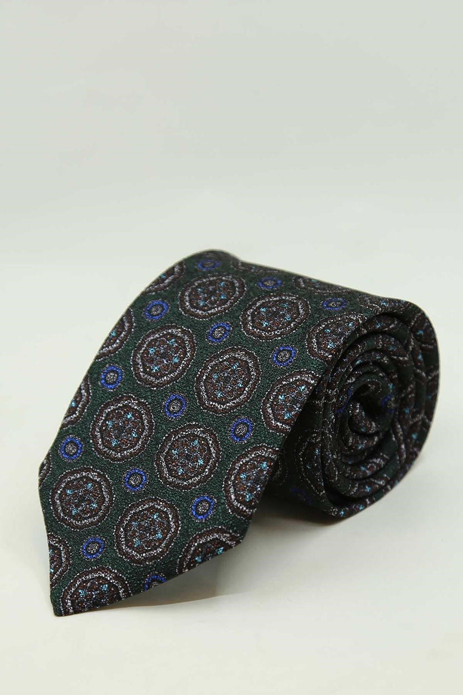 Yeşil Motif Desen İtalyan İpek Kravat İK2493