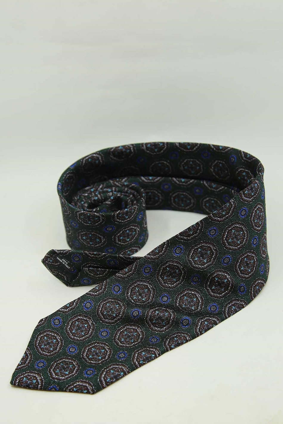 Yeşil Motif Desen İtalyan İpek Kravat İK2493