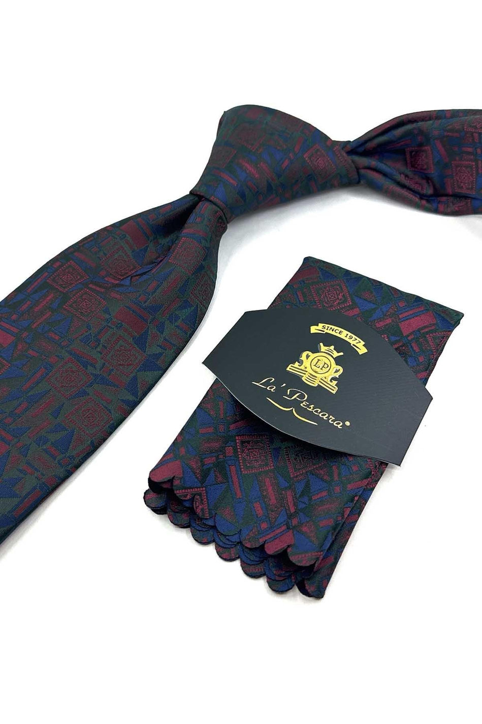 Yeşil Motif Desen Mendilli Klasik Kravat KK14038