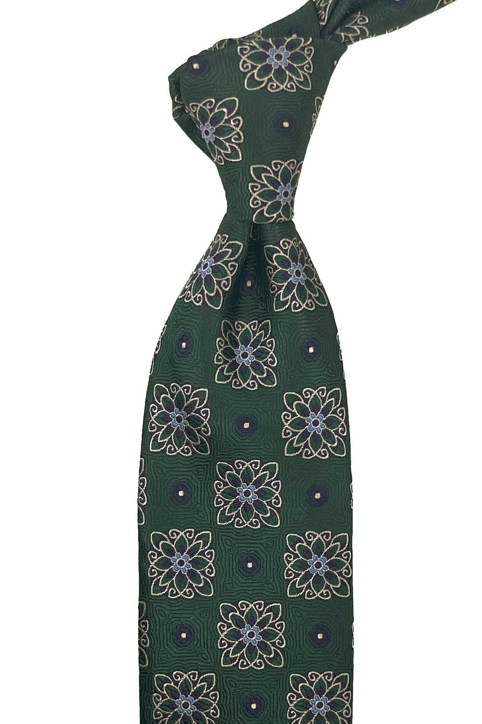 Yeşil Motif Desen Mendilli Klasik Kravat KK13740
