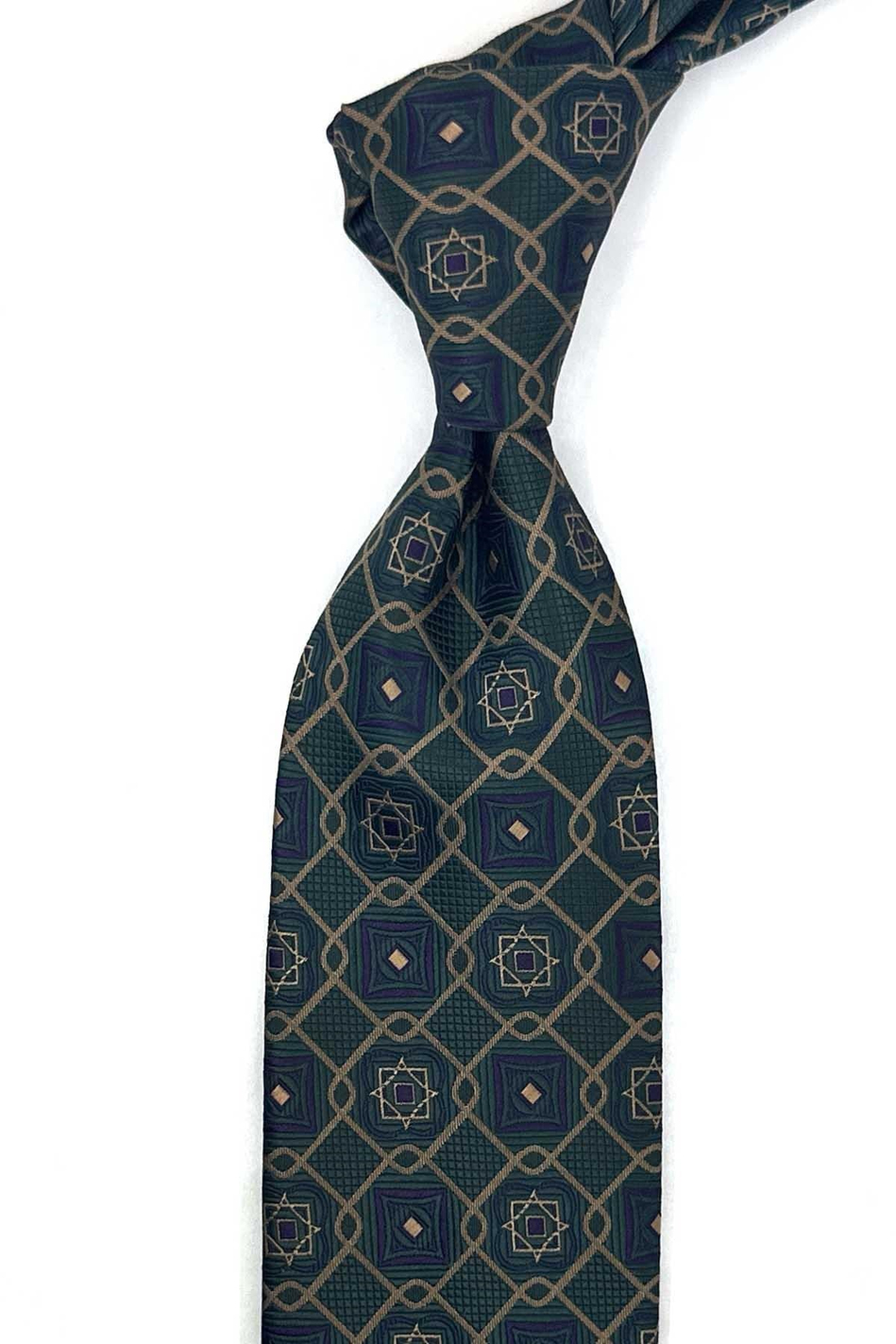 Yeşil Motif Desen Mendilli Klasik Kravat KK13770