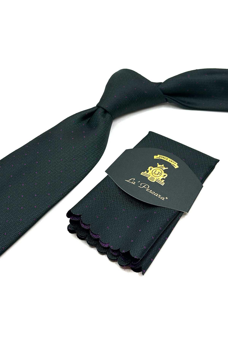 Yeşil Puantiye Desen Mendilli Klasik Kravat KK12890