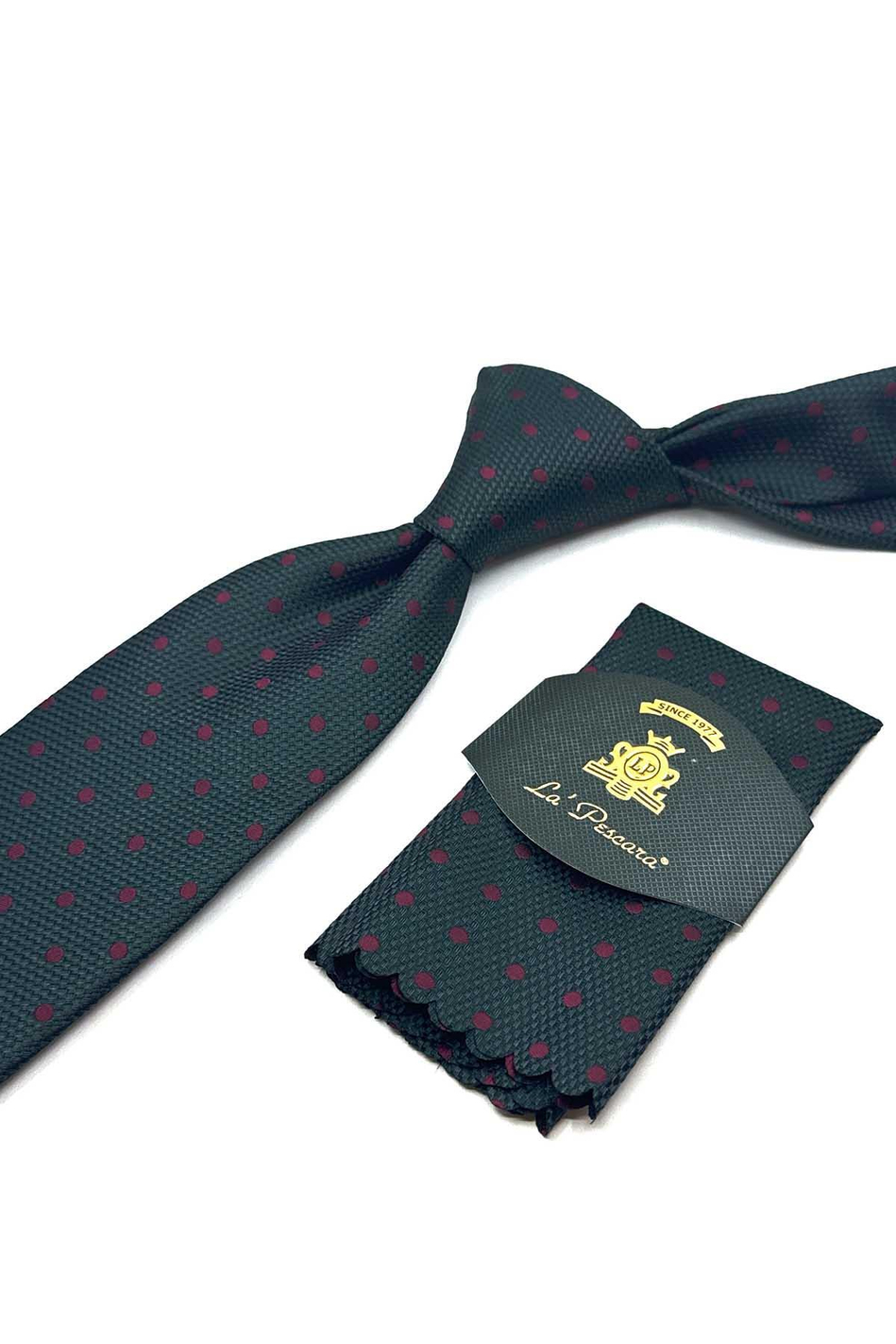 Yeşil Puantiye Desen Mendilli Klasik Kravat KK12999