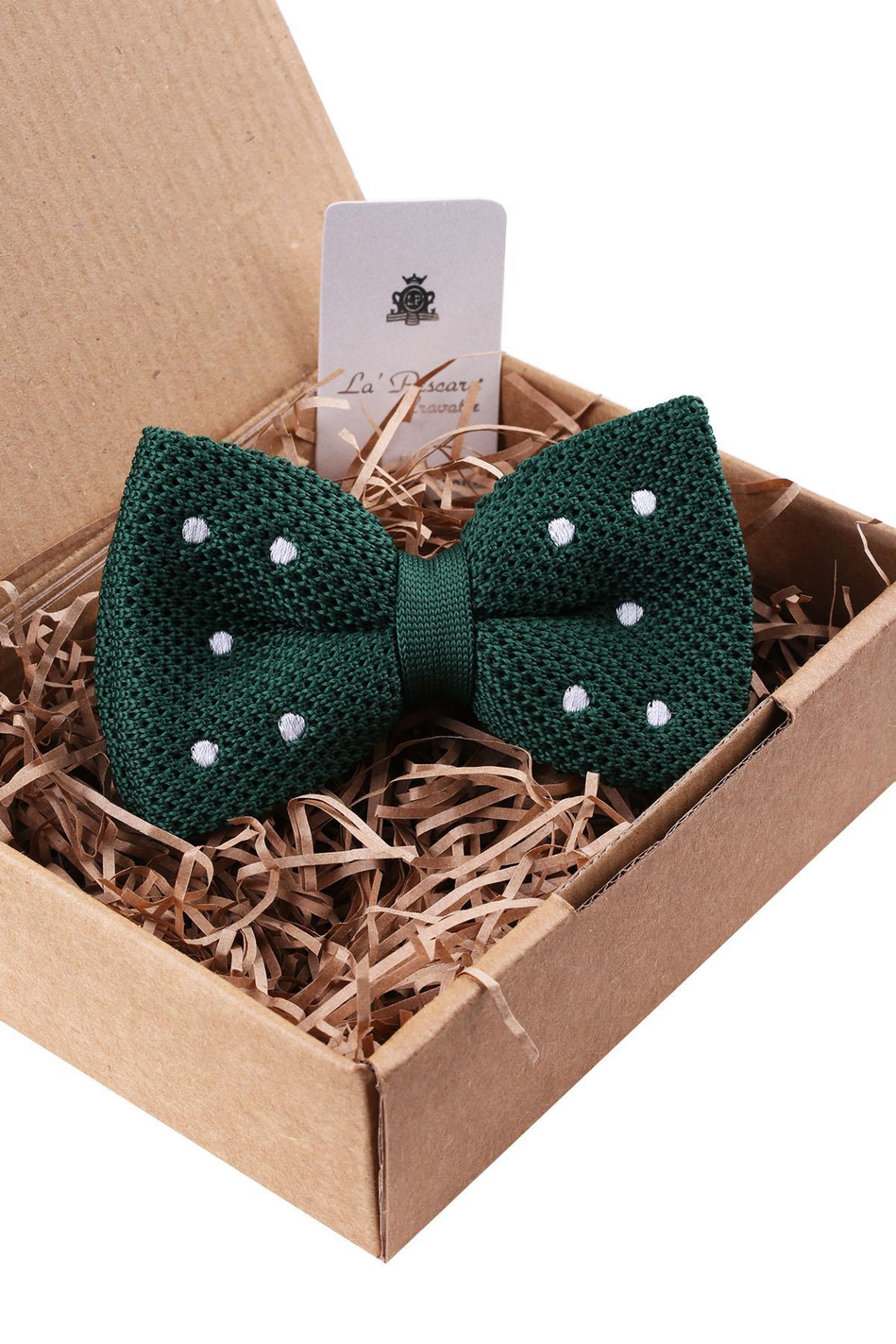 Yeşil Puantiye Desen Örgü Papyon ÖR127