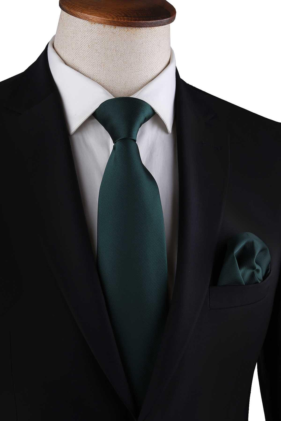 Yeşil Reps Dokulu Düz Mendilli Klasik Kravat KK13181