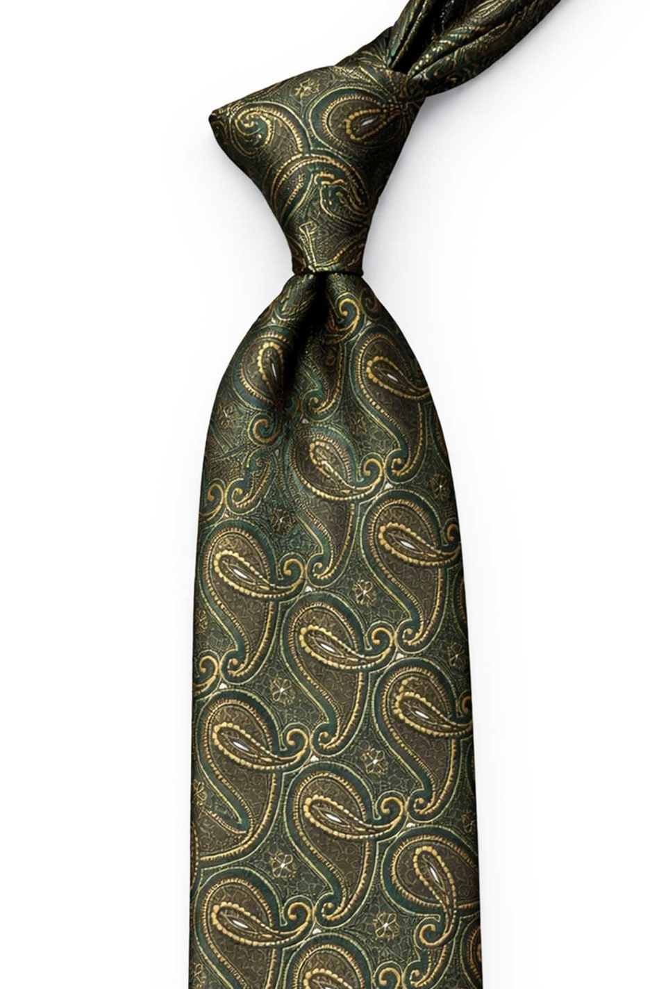 Yeşil Şal Desen Mendilli Klasik Kravat KK13120