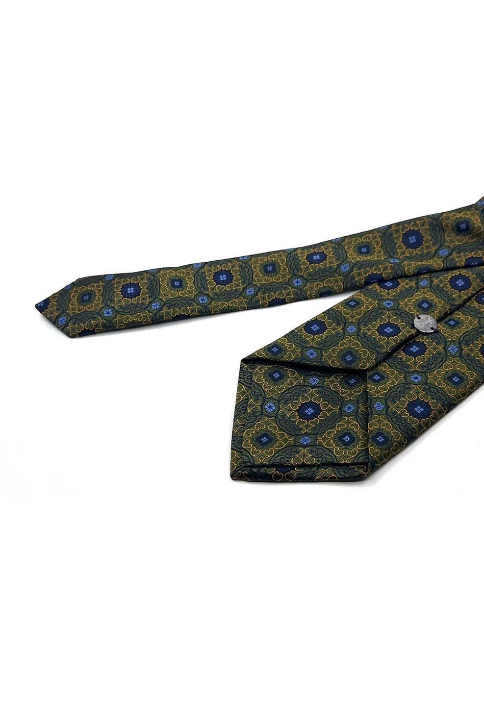 Yeşil Sarı Motif Desen Mendilli Klasik Kravat KK13759