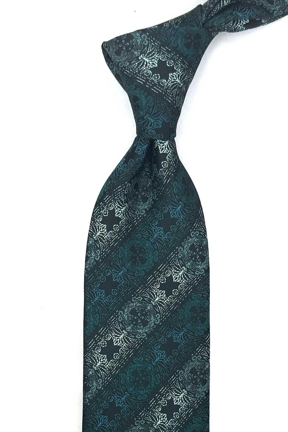 Yeşil Siyah Motif Desen Mendilli Klasik Kravat KK13725