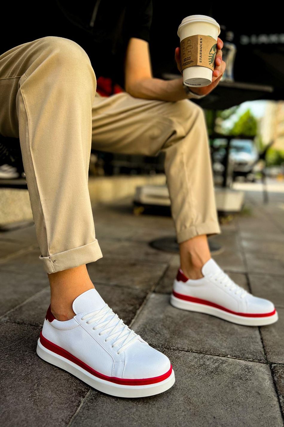 CH979 - Santoni GBT Spor Erkek Ayakkabı BEYAZ/KIRMIZI