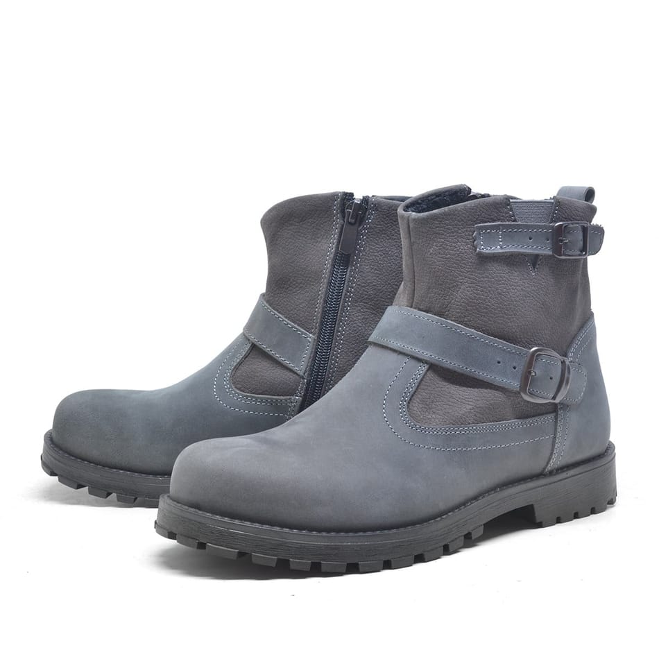 RakerRakerRaker® Hakiki Deri Gri Tokalı Fermuarlı Bot ÇizmeErkek Çocuk Bot & Çizme9505-GR-L