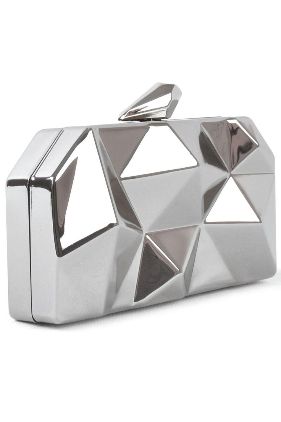 Geometrik Desenli Gümüş Metal Clutch Abiye Çanta KC980-G