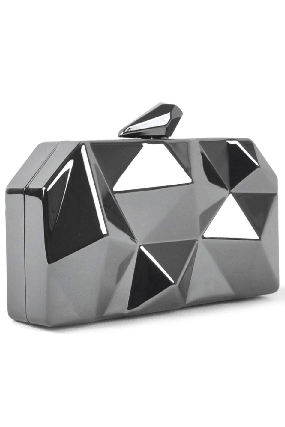 Geometrik Desenli Platin Metal Clutch Abiye Çanta KC980-PL