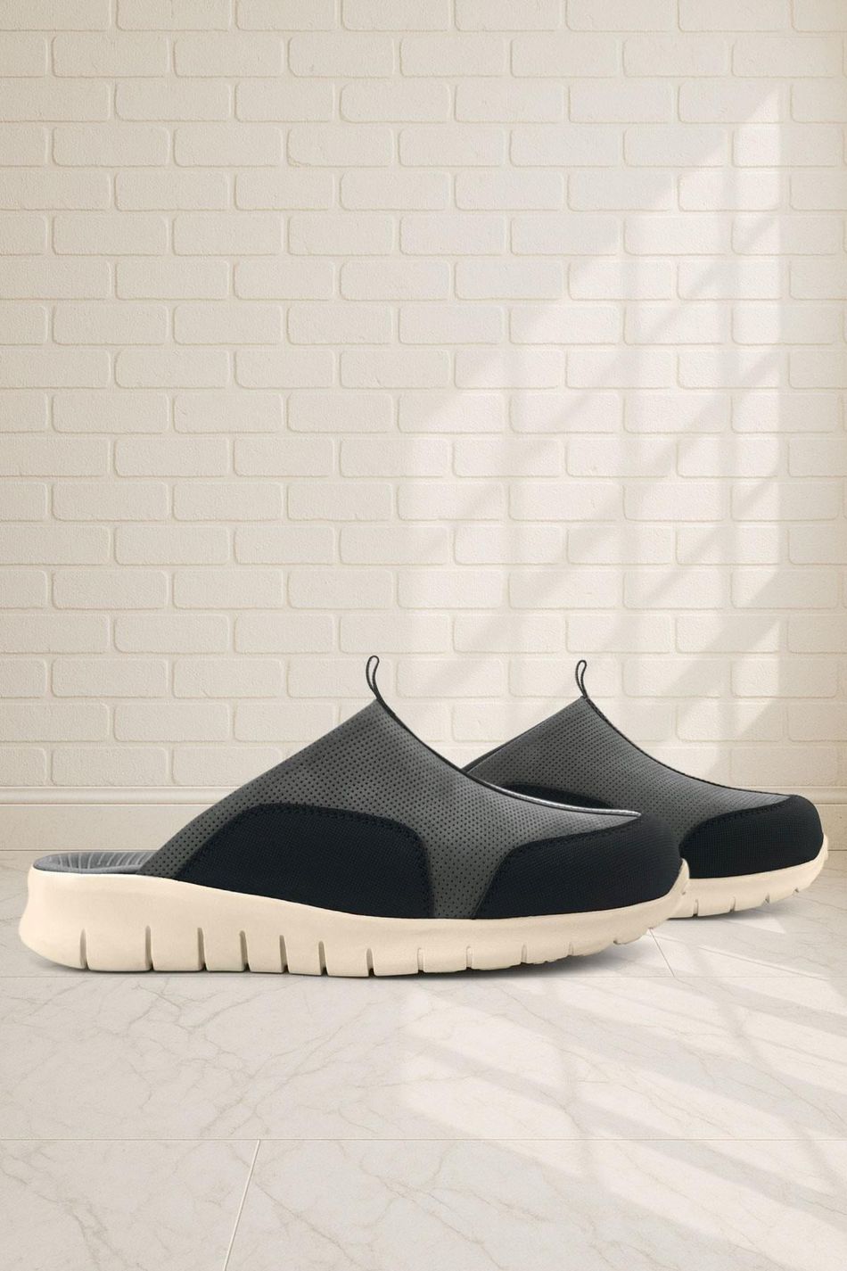 Heep Medikal Hakiki Deri Gri Siyah Krem Tabanlı Comfort Spor Terlik BT52-GRSKR.40
