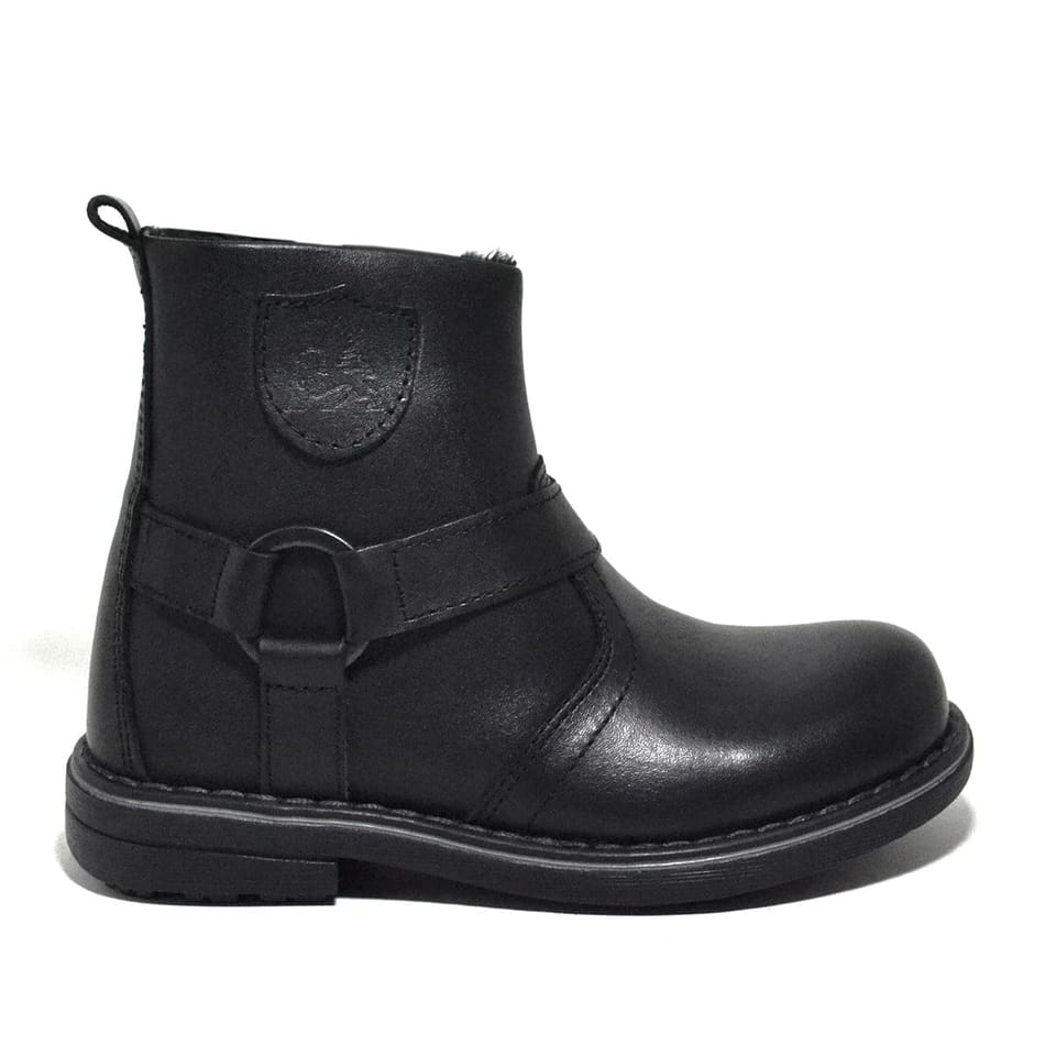 Raker® Hakiki Deri Siyah Fermuarlı Kürklü Erkek Çocuk Botu