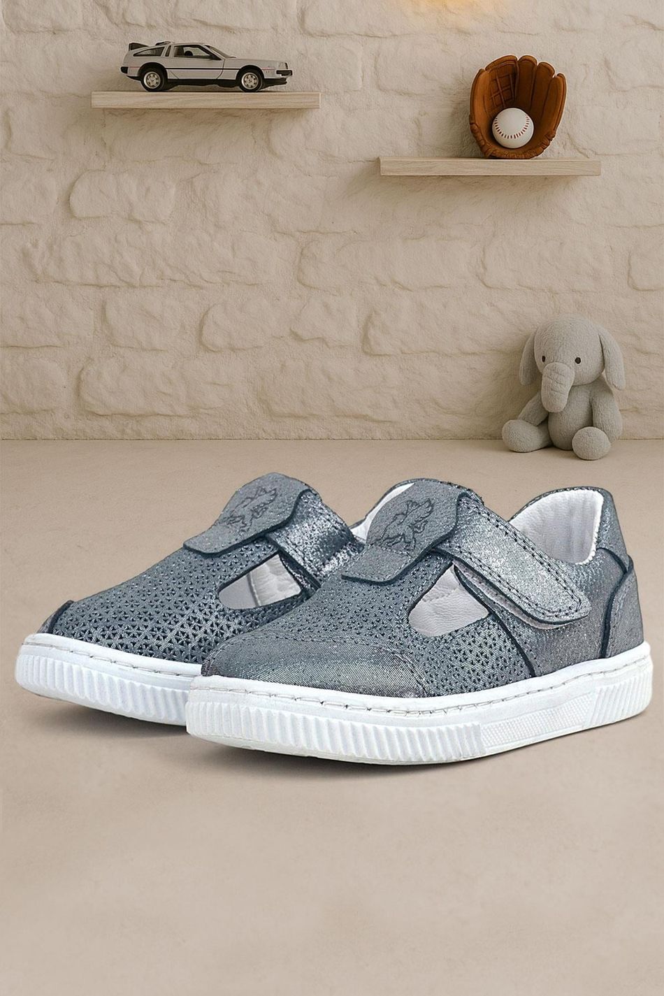 Rakerplus Bheem Hakiki Deri Gümüş Simli Cırtlı Bebek Sneaker Sandalet R625-GS.22