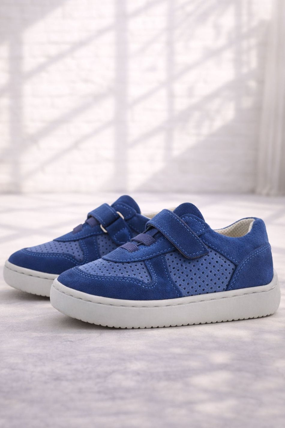 Rakerplus Bob Hakiki Deri Mavi Barefoot Cırtlı Lastikli Bebek Sneaker Ayakkabı