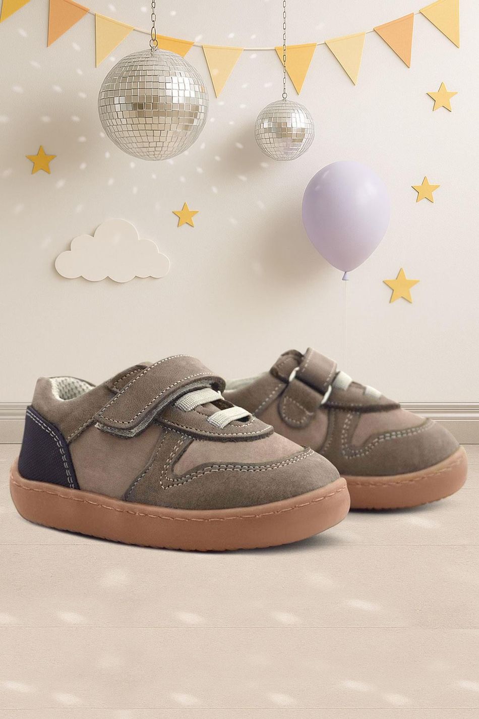 Rakerplus Bob Hakiki Deri Kum Krem Barefoot Cırtlı Lastikli Bebek Sneaker Ayakkabı