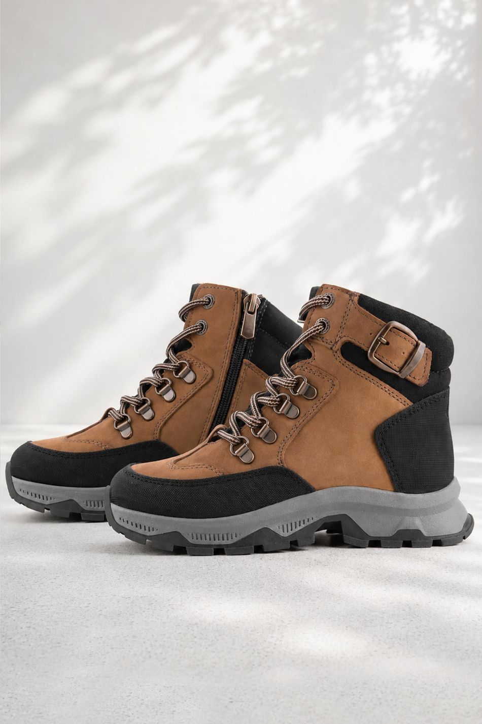 Rakerplus Hakiki Deri Kahverengi Siyah Bağcıklı Fermuarlı Trekking Çocuk Bot