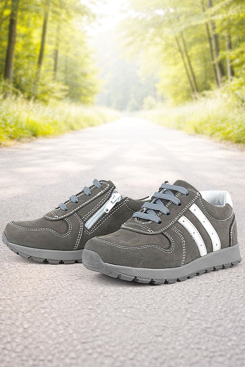 Rakerplus Deri Gri Fermuarlı Spor Ayakkabı Sneaker